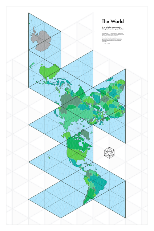 mapsontheweb:Icosahedral World Map with Triangular Tessellations