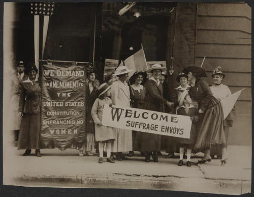  Suffrage envoys from San Francisco greeted in New Jersey on their way to Washington to present a pe