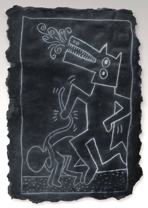 thunderstruck9:Keith Haring (American, 1958-1990), Subway Drawing. White chalk on black paper from N