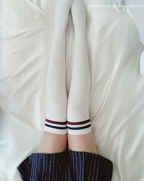 poison-marie: Navy plaid skirt | Striped over-the-knee socks ♥ discount code: strawberryRevie