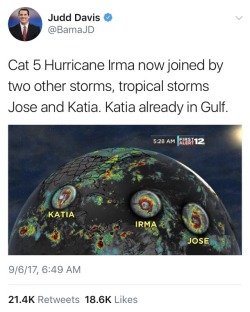 weavemama:  daughterofdustandashes:  weavemama:  WHAT’S IT GONNA TAKE FOR FOR LEADERS TO TAKE CLIMATE CHANGE SERIOUSLY  This better be fake  Nope…… Josè is still far out in the Atlantic Ocean but just went from tropical storm to a hurricane and