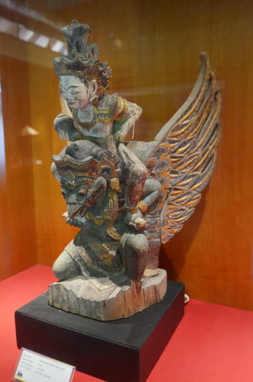 presentpasts:Wooden sculpture of Vishnu mounted on Garuda, 19th century?, Indonesia. At Museum Bali,