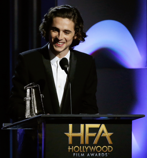 timmy-chalamet:Timothée Chalamet accepts the Breakout Performance Actor Award at the 21st Ann