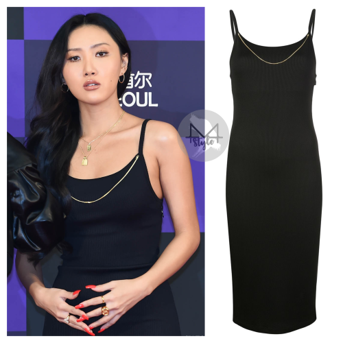 200104 Hwasa | Golden Disk Awards Red CarpetT by Alexander Wang: chain neck ribbed midi dress - $375