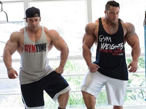 Handsome gym buddies
