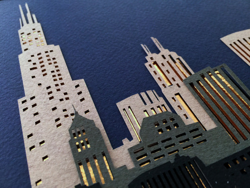 This ketubah depicts the entire Chicago skyline. The buildings are to scale, and in order to fit the