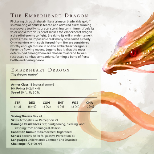 Emberheart Dragon – Tiny dragon, neutralFlickering through the air like a crimson blade, this gold-s