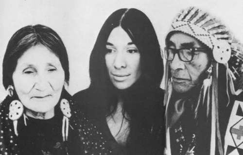 From Toronto Weekend Magazine, 1966: Buffy Sainte-Marie, Emile Piapot and his wife Clara. Buffy was 