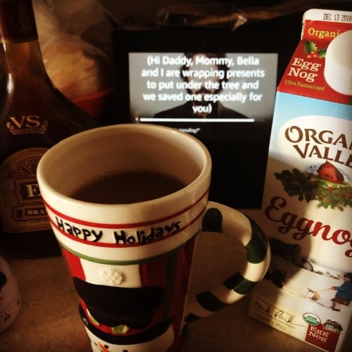 It’s going down in Christmas town. Brandy. Egg nog. Coffee. Holiday Mug. Groban.  . . .  ☕️ ☃️