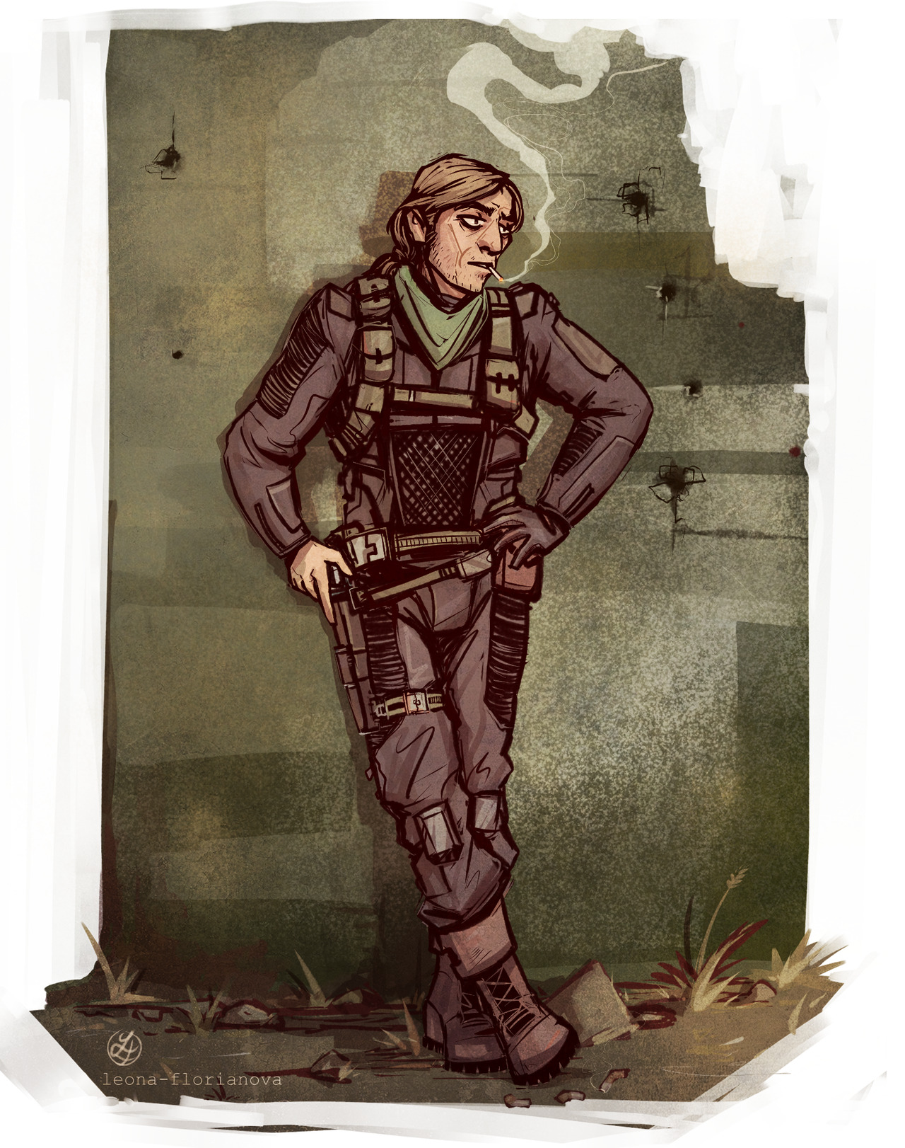 leona-florianova:  *A neo-military field agent awaits his next task, taking his time