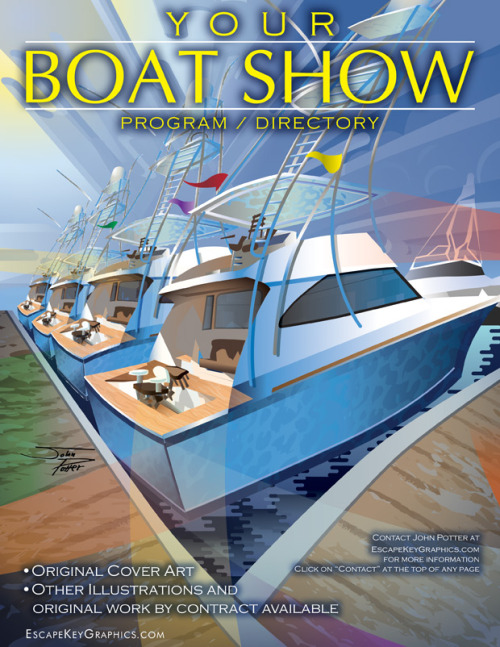 “ Boat show illustration by John Potter
-SEE A ZOOMABLE VERSION-
Art prints available
See more of John Potter’s work on his website: EscapeKeyGraphics.com
and follow his work on his Tumblr page at: EscapeKeyGraphics.tumblr.com and WordPress:...