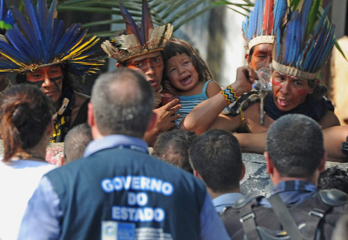 Tribal fashions worn during a political protest in Brazil