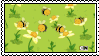 an animated stamp of bumblebees on flowers in a field