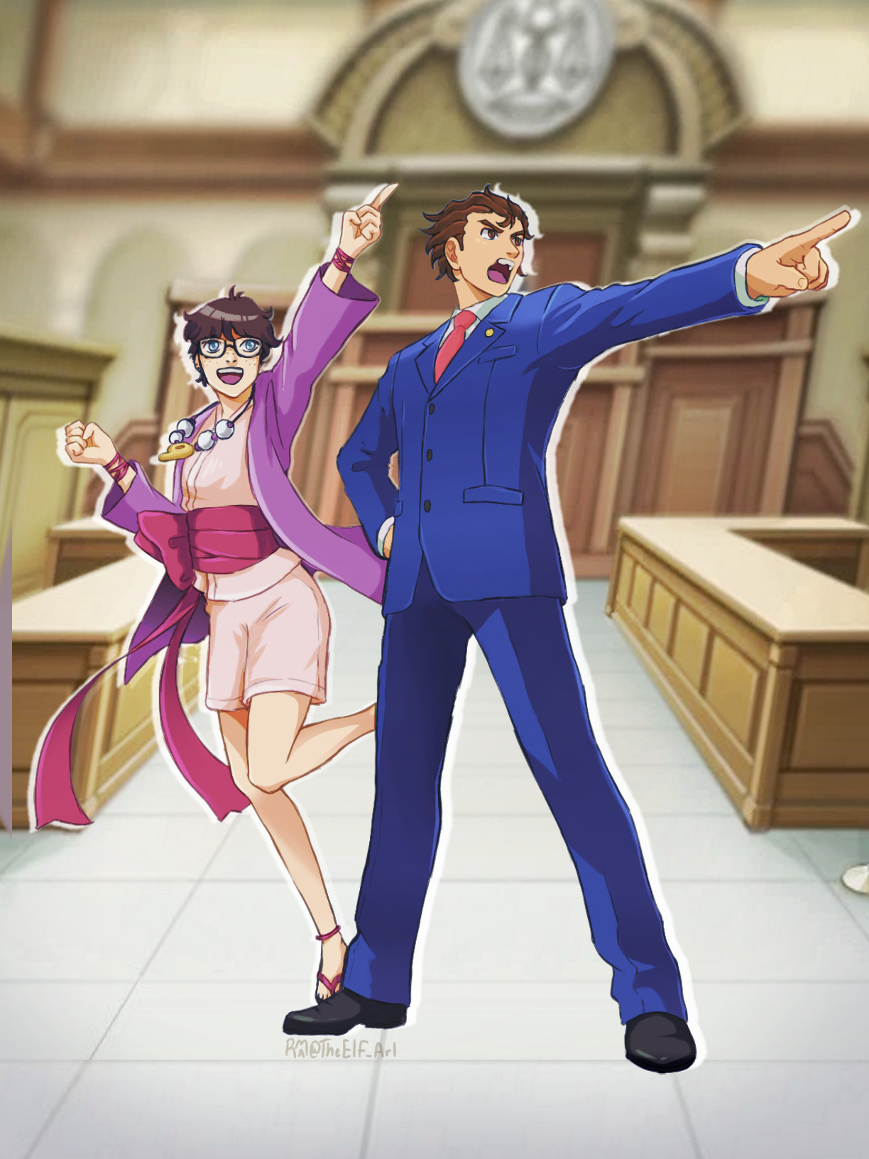 My friend has been playing through the ace attorney trilogy, so I drew us as the dynamic duo (which fits our 