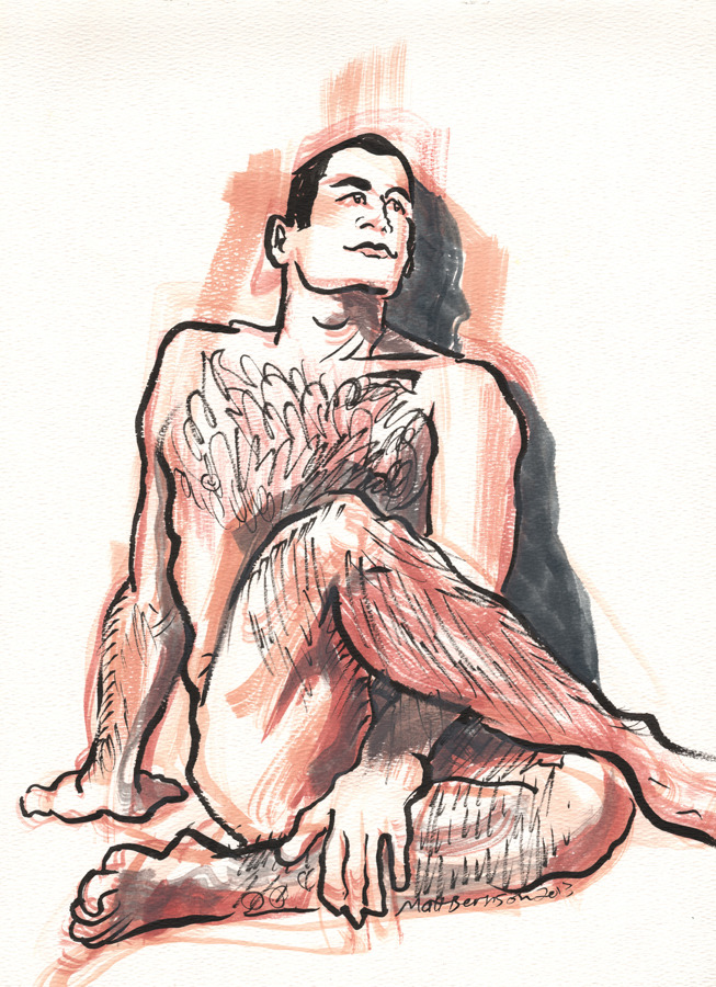 11x14&quot; ink/watercolor/graphite on paper. Model: Tom Art by Matt Bernson