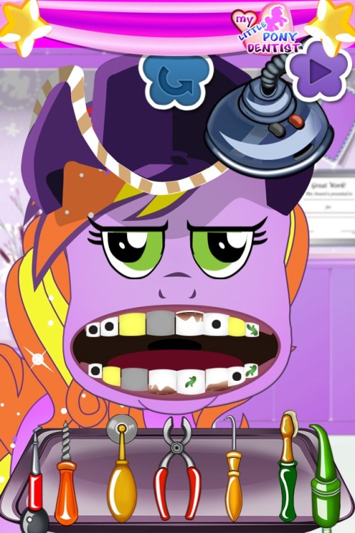 datcatwhatcameback:  phoneus:  APP REVIEW: My Little Pony Dentist This is the most horrifying game I have ever played. Literally everything about this makes me uncomfortable: the graphics, the gameplay, but mostly the fact that someone sat down, created