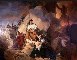 Painting by François-Édouard Picot titled Cybele protects against Vesuvius the cities of Stabiae, Herculaneum, Pompeii and Resina (1832)  