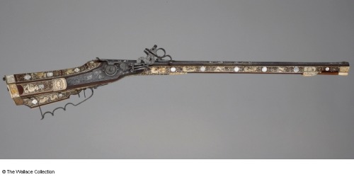 A bone, antler, pearl, gold, and silver decorated wheel-lock rifle originating from Silesia, 17th ce