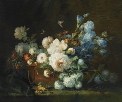art-and-things-of-beauty:    Marie Beloux-Hodieux (1860-1897) - Still life with flowers in a copper kettle,  oil on canvas, 87,5 x 104,5 cm. 1895.   