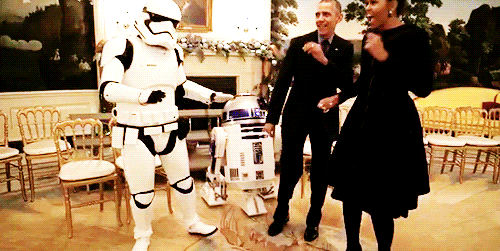 ewock - Michelle and Barack Obama dancing with R2D2 and...