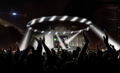 minimalmodernist:  Vancouver Art Gallery Plaza Redesign This bold design calls for an enormous metallic halo to be suspended over a flat, open plaza. The halo would be equipped with lighting to accommodate the various events staged in the space.