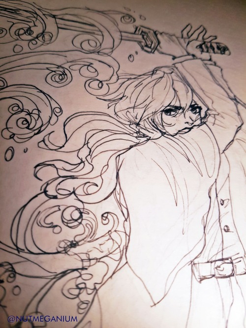 Marker drawing of Giyuu!I also included a cropped part of the inked version and a photo of the actua