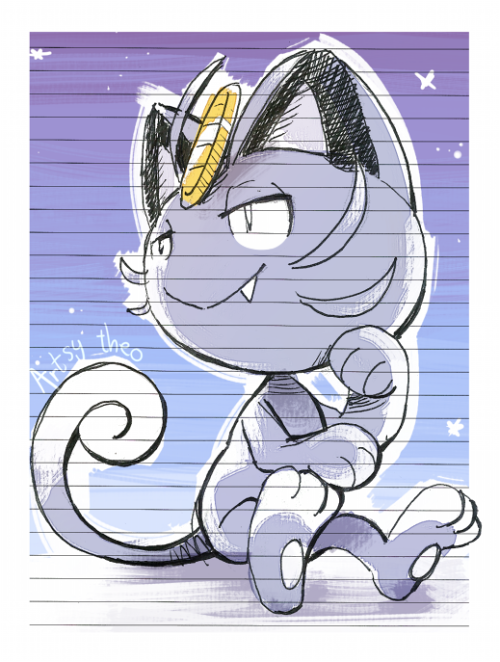 artsy-theo:Meowth doodle drawn on paper and colored digitally.