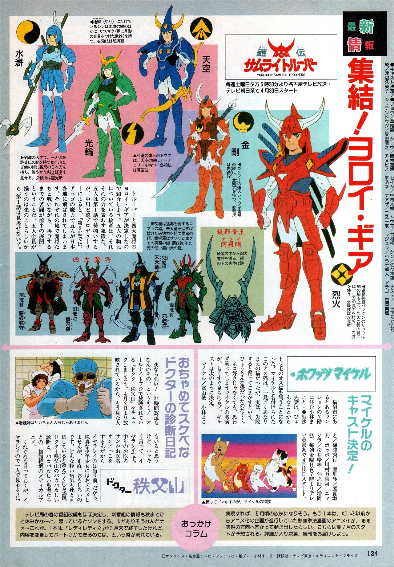 Yoroiden Samurai Troopers, What’s Michael and Doctor Chichibuyama in the May 1988 issue of Animedia.