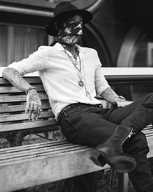  sterlingarchetype wearing The Soloist F/W14 hat, McQueen scarf, M.A+ shirt and belt, jewelry by Ann