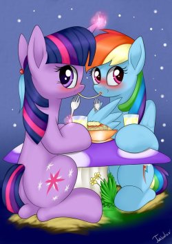 twidashlove:   “Side by side with your loved one, you’ll find an enchantment here. The night will weave its magic spell, when the one you love is near!”   Intimate Dinner by Twidasher   &lt;3