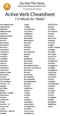 explore-blog:  To counter one of the most abused words in (screen)writing, Go Into The Story has put together 115 word alternatives to the active verb “walks.”