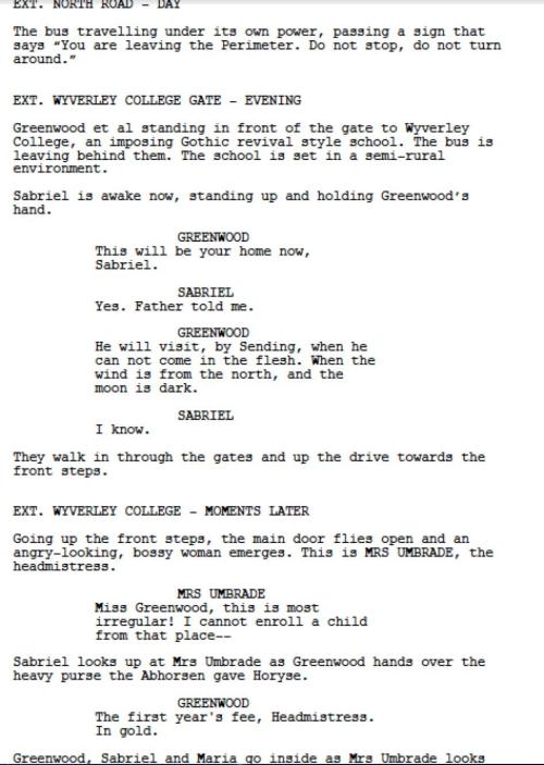 &ldquo;A sample page from my 2010 screenplay of SABRIEL.&rdquo; Posted by Garth Nix on Twitt