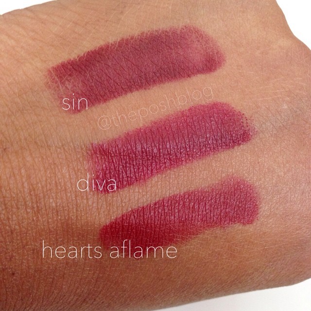The Posh Blog Swatches Compared All Mac Sin Diva
