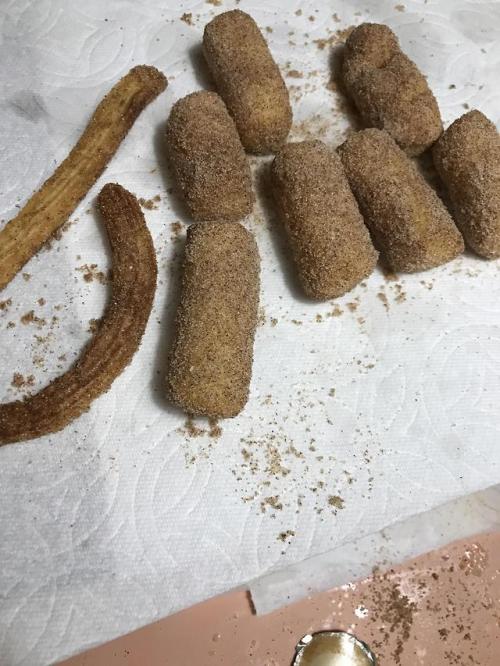 I was making homemade churros for the husband and the piping bag tip popped out. Too lazy to fix it.