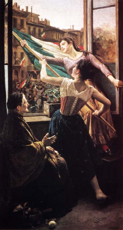 Episode from the Five Days in Piazza Sant'Alessandro (1898) , by Carlo Stragliati. Museum of th