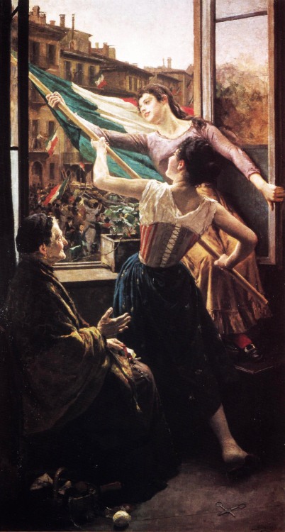 Episode from the Five Days in Piazza Sant'Alessandro (1898) , by Carlo Stragliati. Museum of the Ris