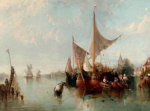 artist-james-webb: Fishing Boats in Bruges, Belgium, James Webb