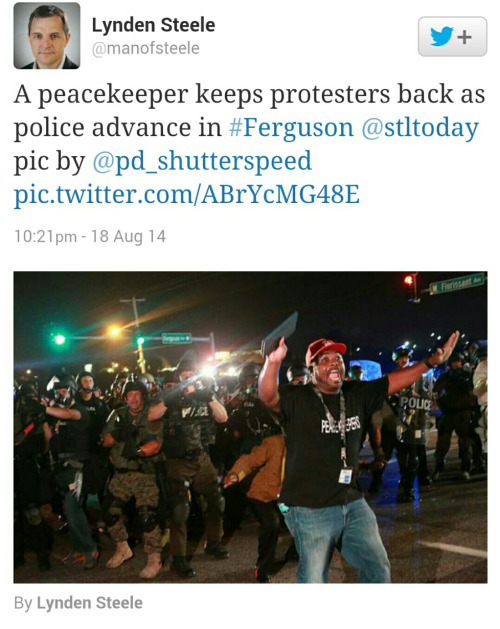 cognitivedissonance:  Tonight in Ferguson, Mo. Even CNN is calling out police brutality. We are watching history unfold. Do not stand down. Spread the word. No justice, no peace. 