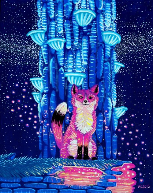 deviantart:  The use of neon paints in vonbrigg’s animal portraits give a dream-like quality to otherwise simple nighttime scenes.See more of vonbrigg’s art here: http://bit.ly/1LCVa5A