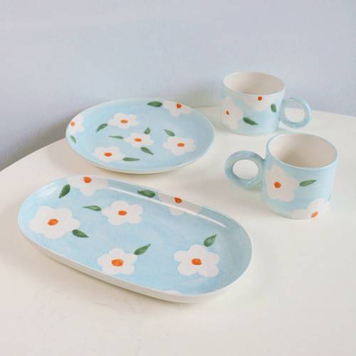 littlealienproducts:    Hand painted Floral Mug Set With Saucer by MomocorStudio