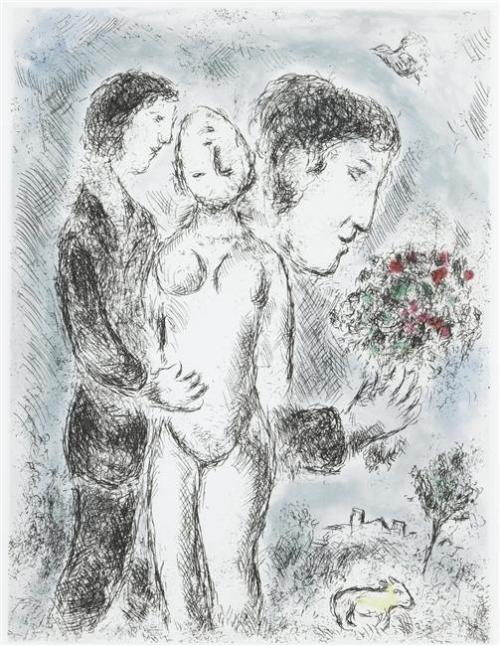 artist-chagall:Illustration for Louis Aragon’s work “One who says things without saying anything”, 1