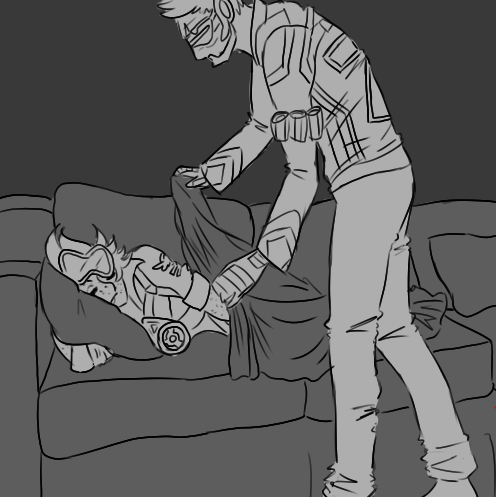 chronalhero:  @ask-soldier-76 requested Tracer and Dad 76 so here’s Dad tucking