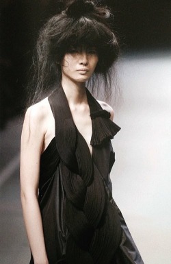 Yohji Yamamoto black pleated braided silk-crepe dress SS05