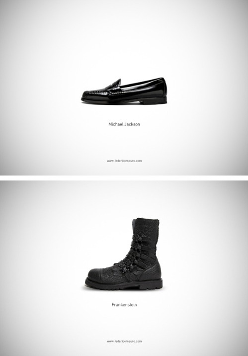 tastefullyoffensive:  Famous Shoes by Federico Mauro [via]Previously: Men Pin-Ups