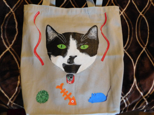 Hand painted personalized cat bag, double sided 