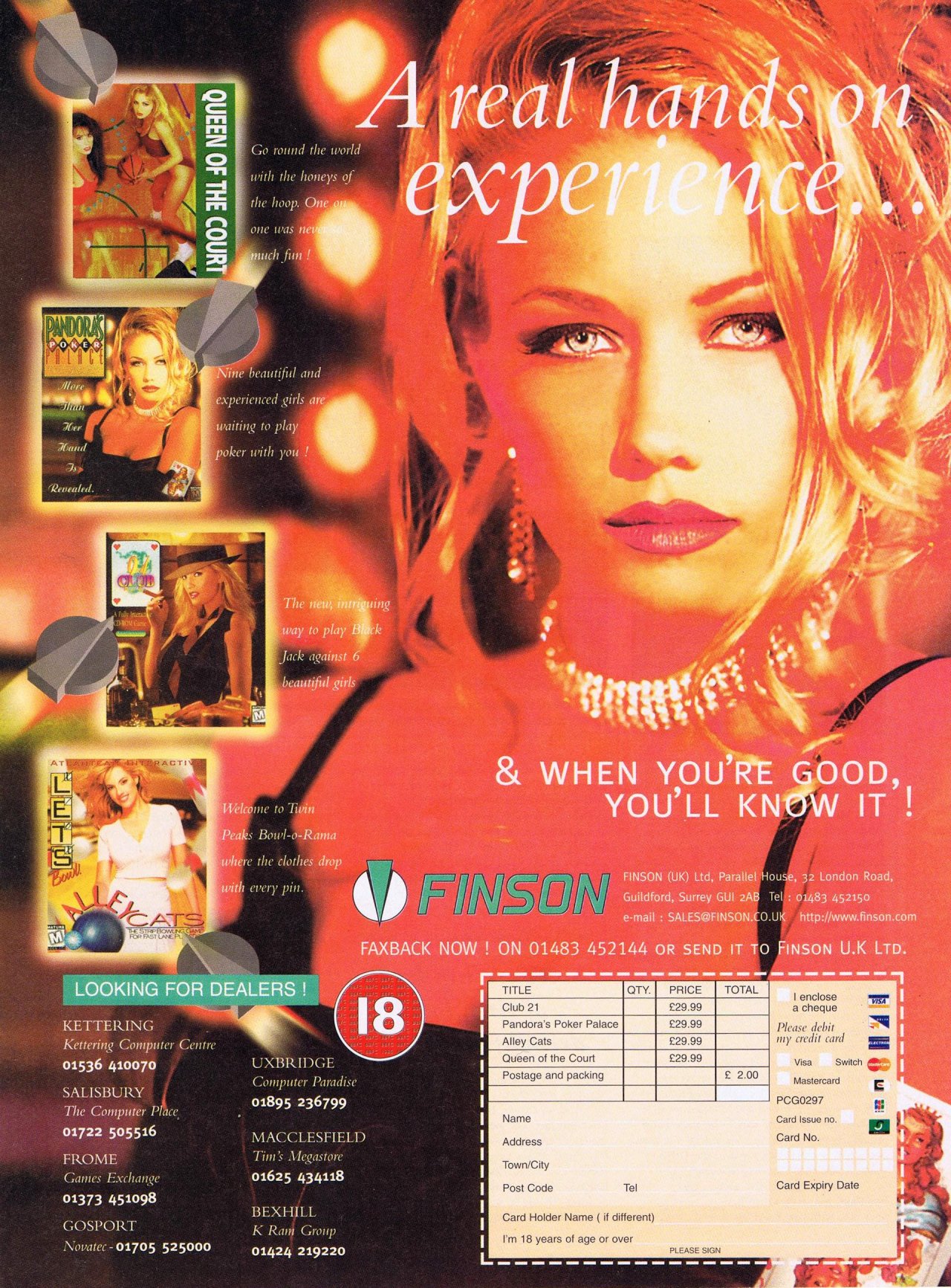 retrocgads:
“ UK 1997
”
‘Finson - “When You’re Good, You’ll Know It!”‘
[’Queen of the Court’, ‘Pandora’s Poker Palace’, ‘Club 21′, ‘Let’s Bowl: Alley Cats’][PC] [UK] [MAGAZINE] [1997]
• Finson offers up a selection of adult sport and card games! They...