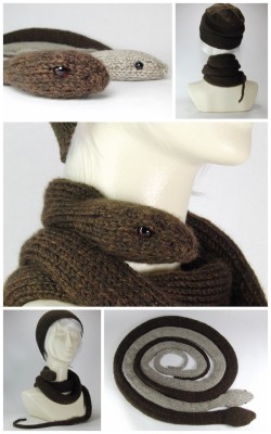jumpingjacktrash:thedreadvampy:toedenandbackagain: truebluemeandyou:  halloweencrafts:  DIY Knit Snake Scarf Free Pattern  This is my attempt at a realistic Pseudonaja affinis, an elapid snake common in Western Australia. This was a requested design by