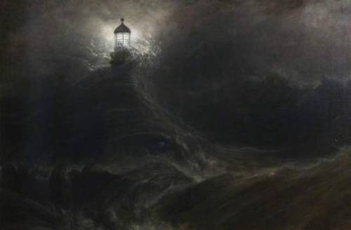 thunderstruck9:William Daniell (British, 1769-1837), Eddystone Lighthouse, During a Storm. Oil on ca