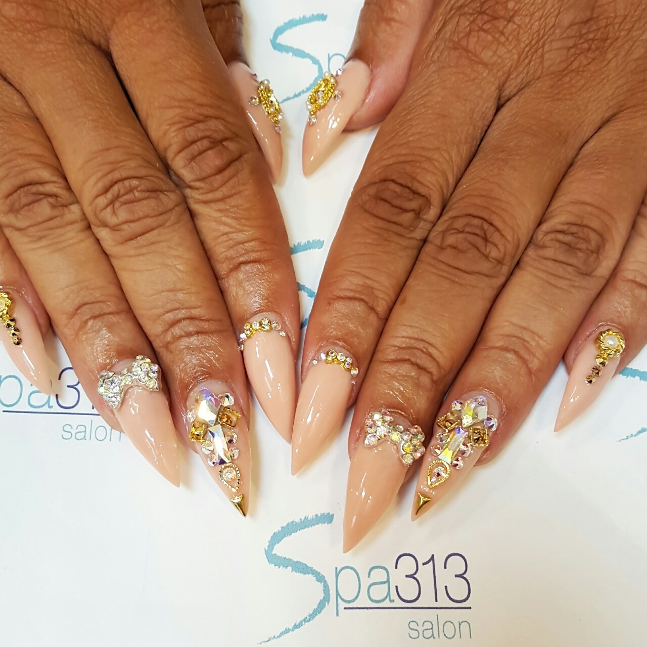 I Am Cosmetology — Stiletto nails using peach cover acrylic and...