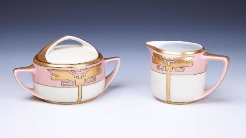 Rosenthal Donatello set, sugar &amp; milk, 1915-20. Porcelain. Painted by N. J. Lalonde, Overglaze i